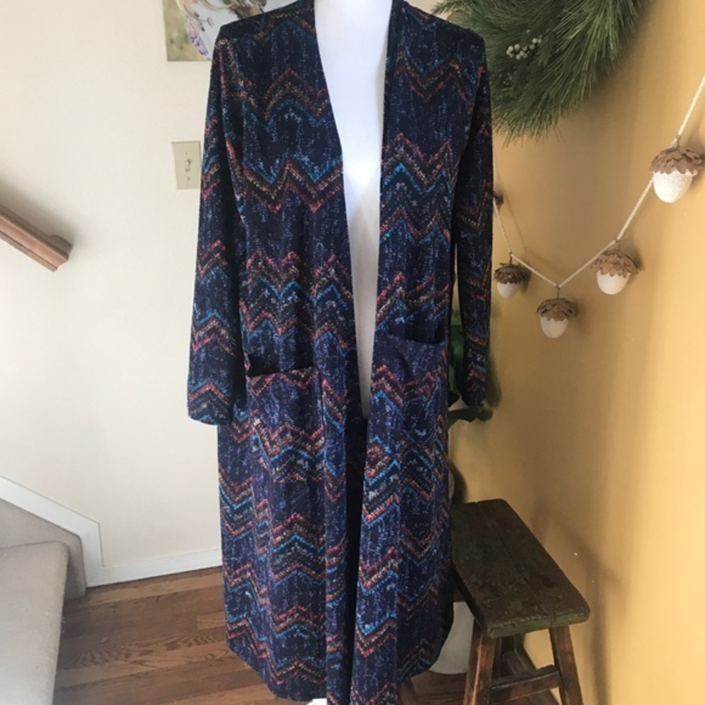 Lularoe Sarah duster blue chevron print Small